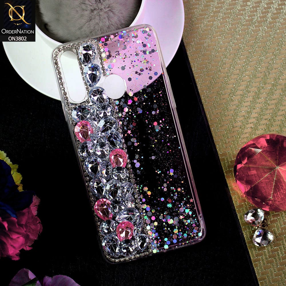 Samsung Galaxy A20s Cover - Light Pink - New Shinny Glitter Case With Bling Sparkle Stones Soft Borders Protective Case ( Glitter Does Not Move )