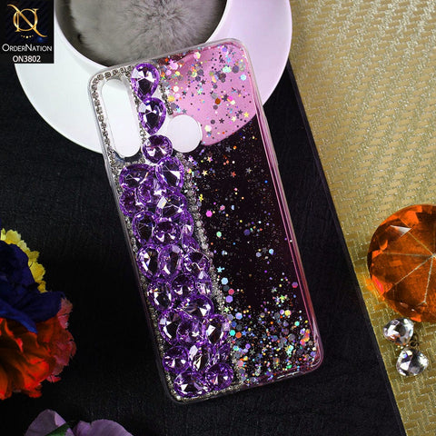 Samsung Galaxy A20s Cover - Purple - New Shinny Glitter Case With Bling Sparkle Stones Soft Borders Protective Case ( Glitter Does Not Move )