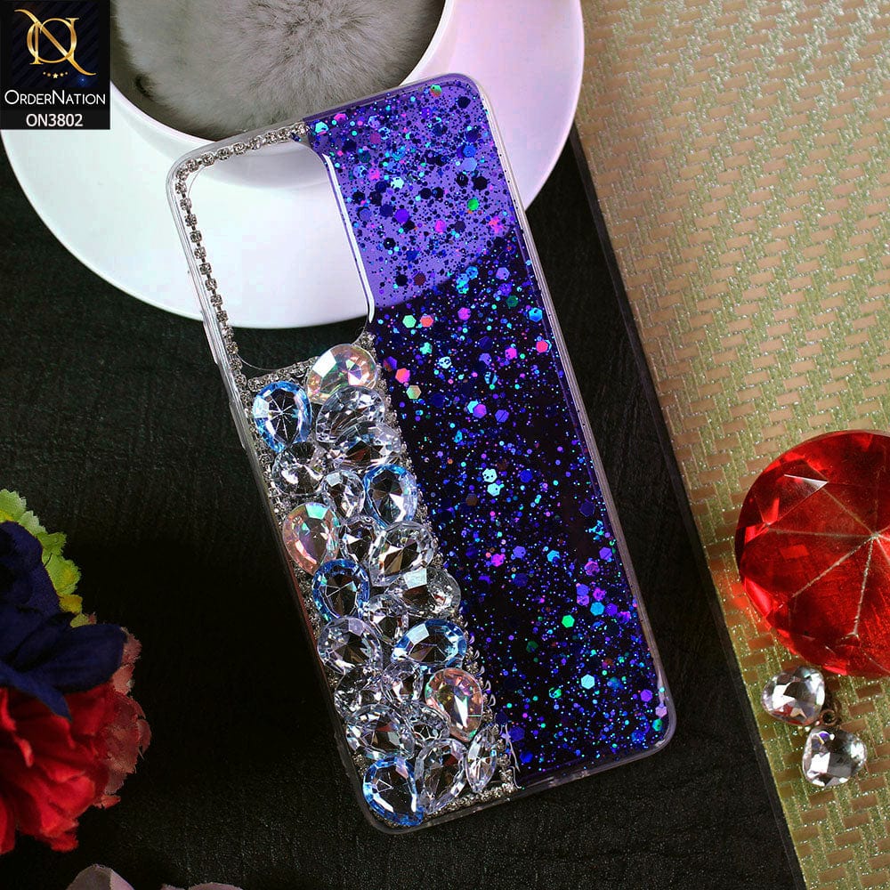 Samsung Galaxy A33 5G Cover - Blue - New Shinny Glitter Case With Bling Sparkle Stones Soft Borders Protective Case ( Glitter Does Not Move )