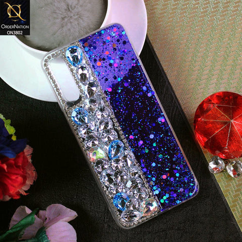 Samsung Galaxy A30ss Cover - Blue - New Shinny Glitter Case With Bling Sparkle Stones Soft Borders Protective Case ( Glitter Does Not Move )