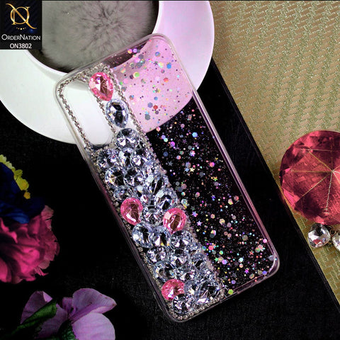 Samsung Galaxy A30s Cover - Light Pink - New Shinny Glitter Case With Bling Sparkle Stones Soft Borders Protective Case ( Glitter Does Not Move )