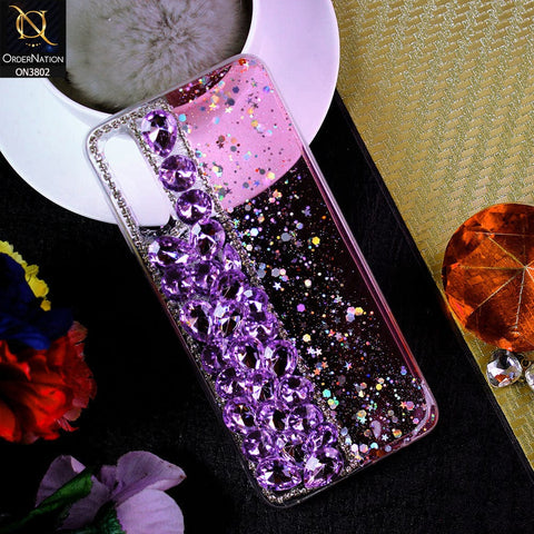 Samsung Galaxy A30s Cover - Purple - New Shinny Glitter Case With Bling Sparkle Stones Soft Borders Protective Case ( Glitter Does Not Move )