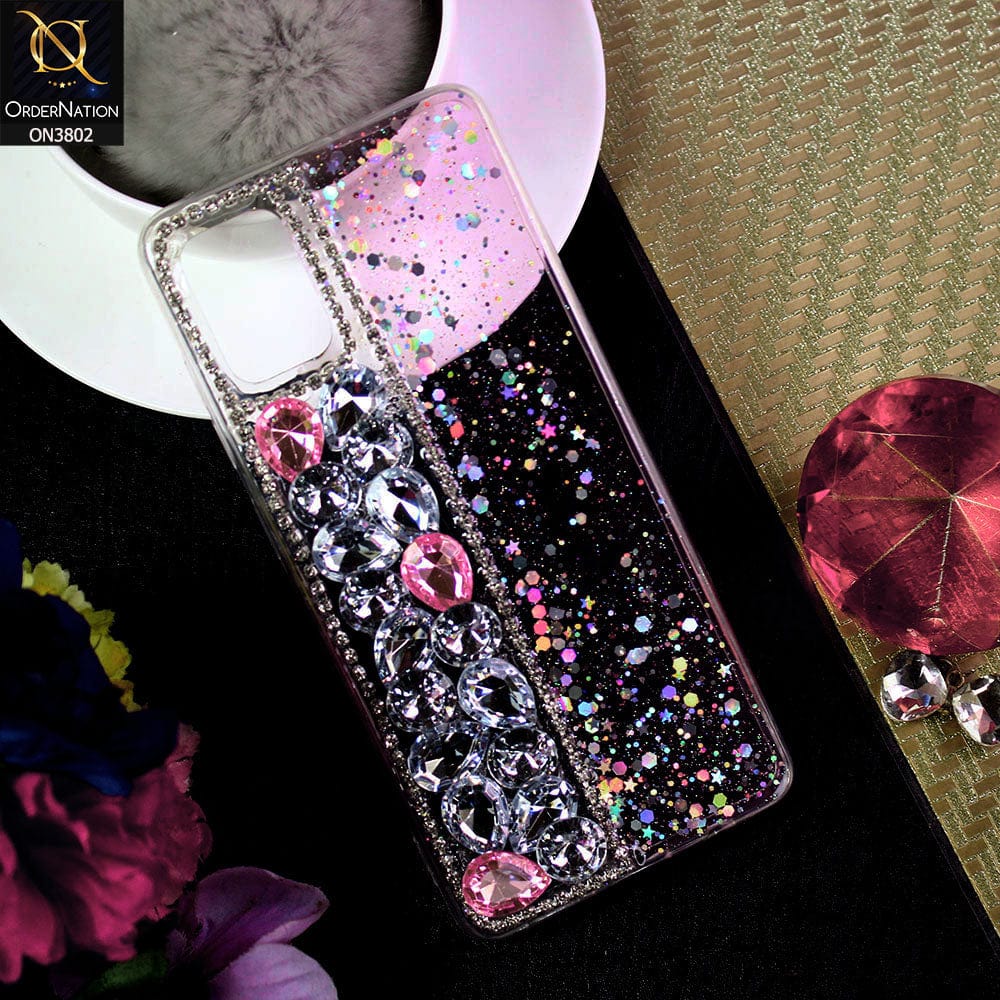 Samsung Galaxy A51 Cover - Light Pink - New Shinny Glitter Case With Bling Sparkle Stones Soft Borders Protective Case ( Glitter Does Not Move )