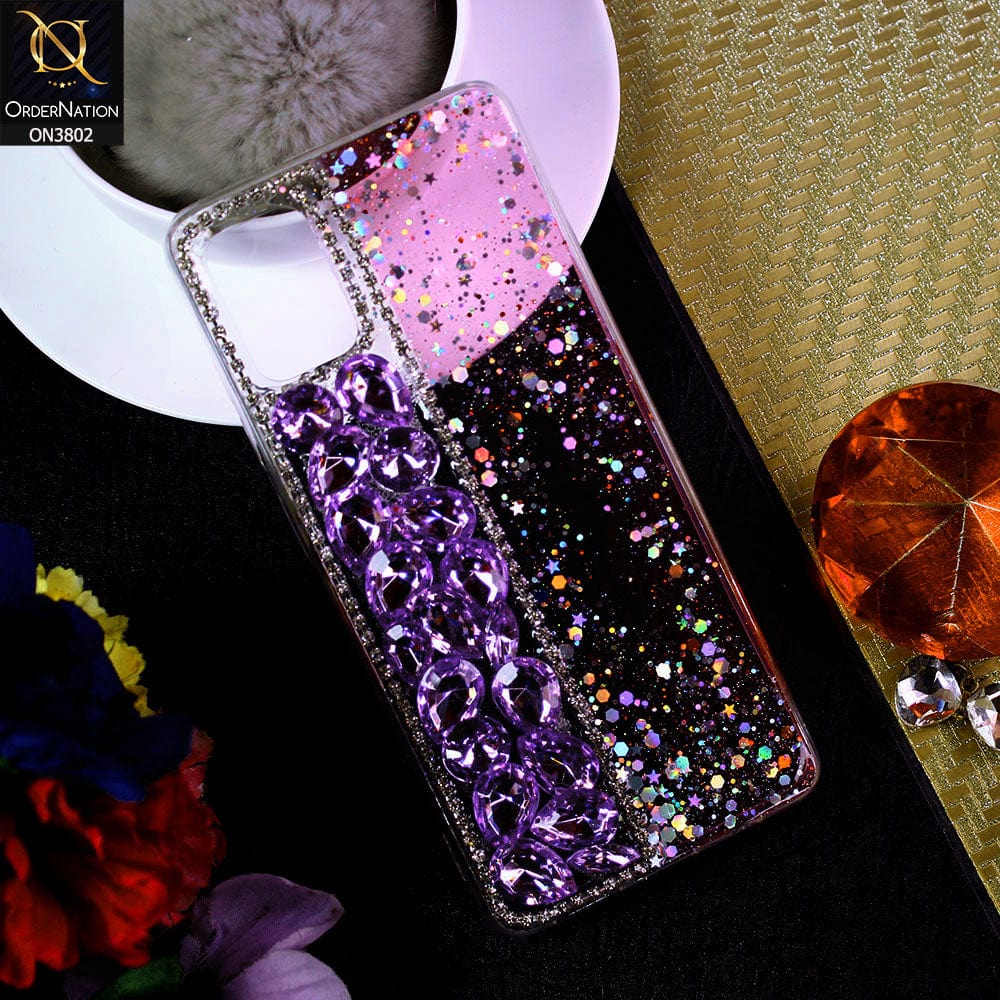 Samsung Galaxy A51 Cover - Purple - New Shinny Glitter Case With Bling Sparkle Stones Soft Borders Protective Case ( Glitter Does Not Move )