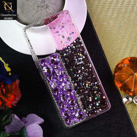 Oppo A16 Cover - Purple - New Shinny Glitter Case With Bling Sparkle Stones Soft Borders Protective Case ( Glitter Does Not Move )