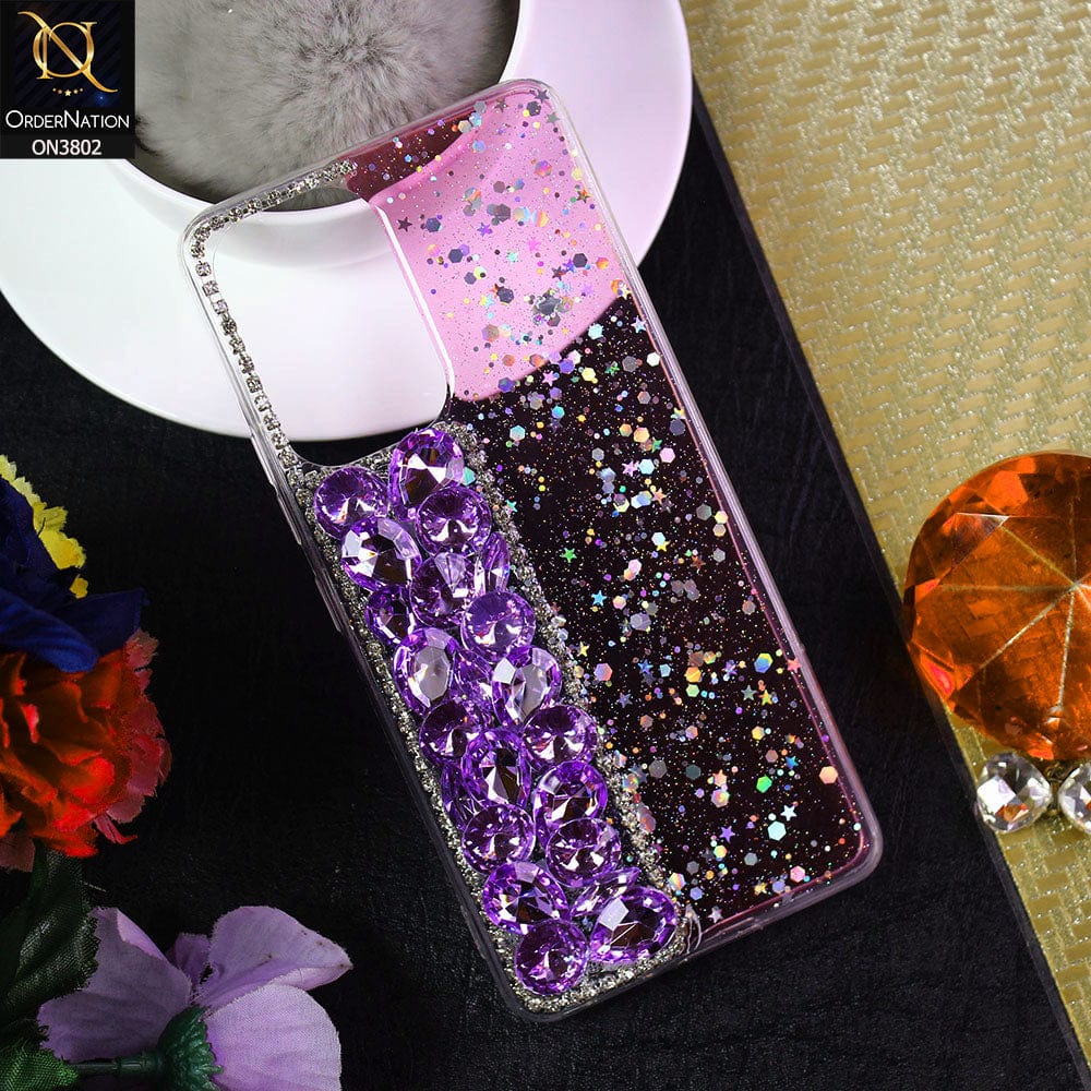 Oppo A55 5G Cover - Purple - New Shinny Glitter Case With Bling Sparkle Stones Soft Borders Protective Case ( Glitter Does Not Move )