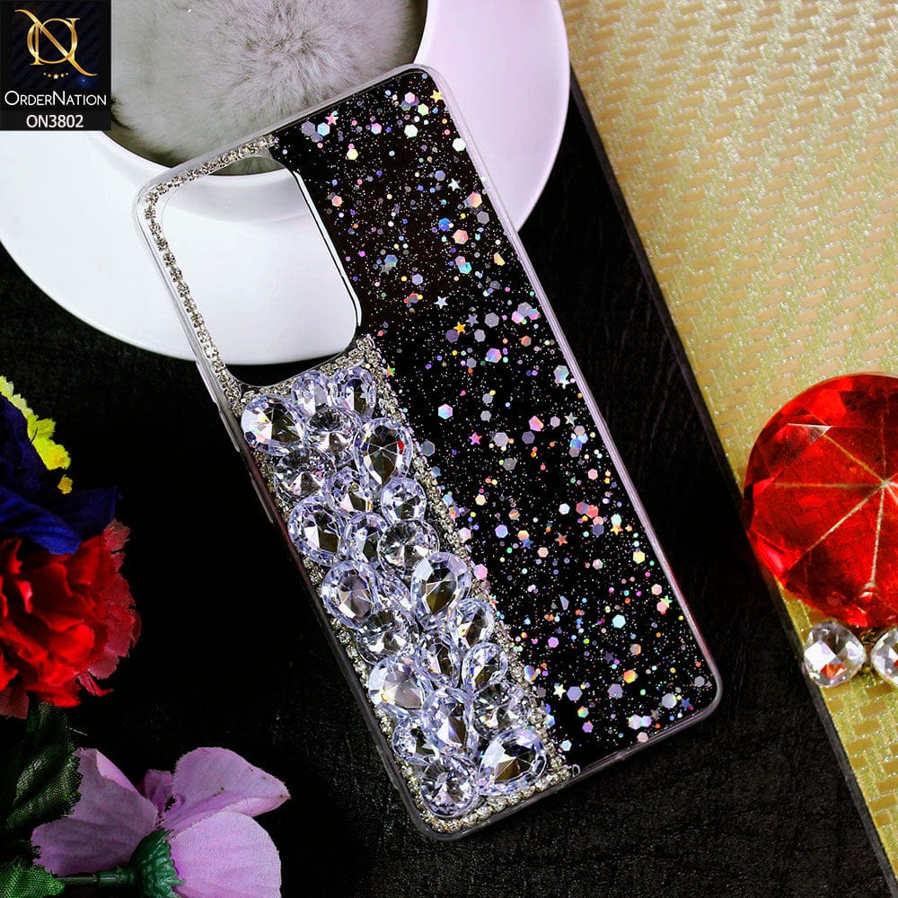 Oppo A77 5G Cover - Black - New Shinny Glitter Case With Bling Sparkle Stones Soft Borders Protective Case ( Glitter Does Not Move )