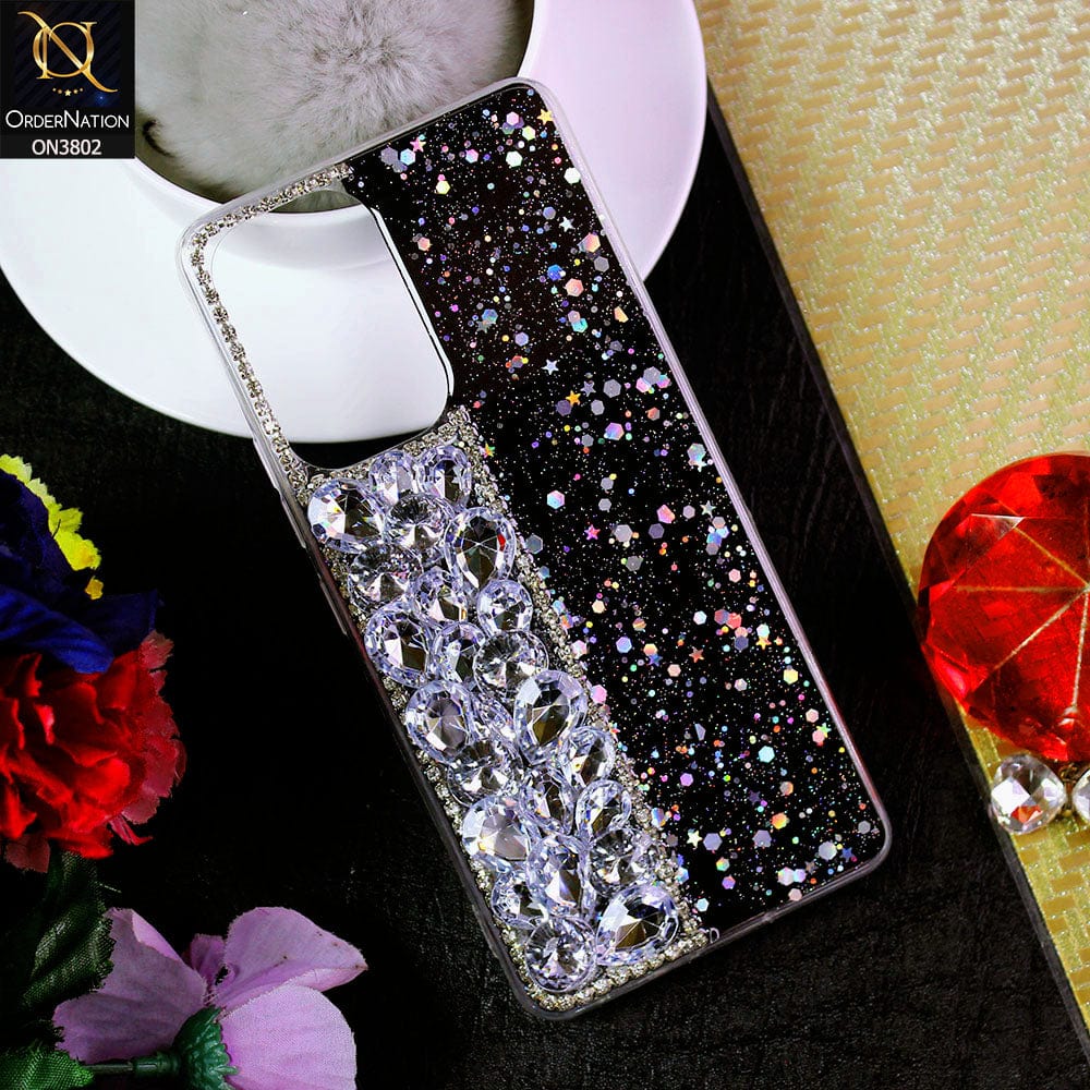 Oppo A36 Cover - Black - New Shinny Glitter Case With Bling Sparkle Stones Soft Borders Protective Case ( Glitter Does Not Move )