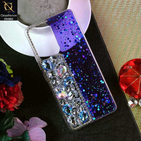 Oppo A36 Cover - Blue - New Shinny Glitter Case With Bling Sparkle Stones Soft Borders Protective Case ( Glitter Does Not Move )