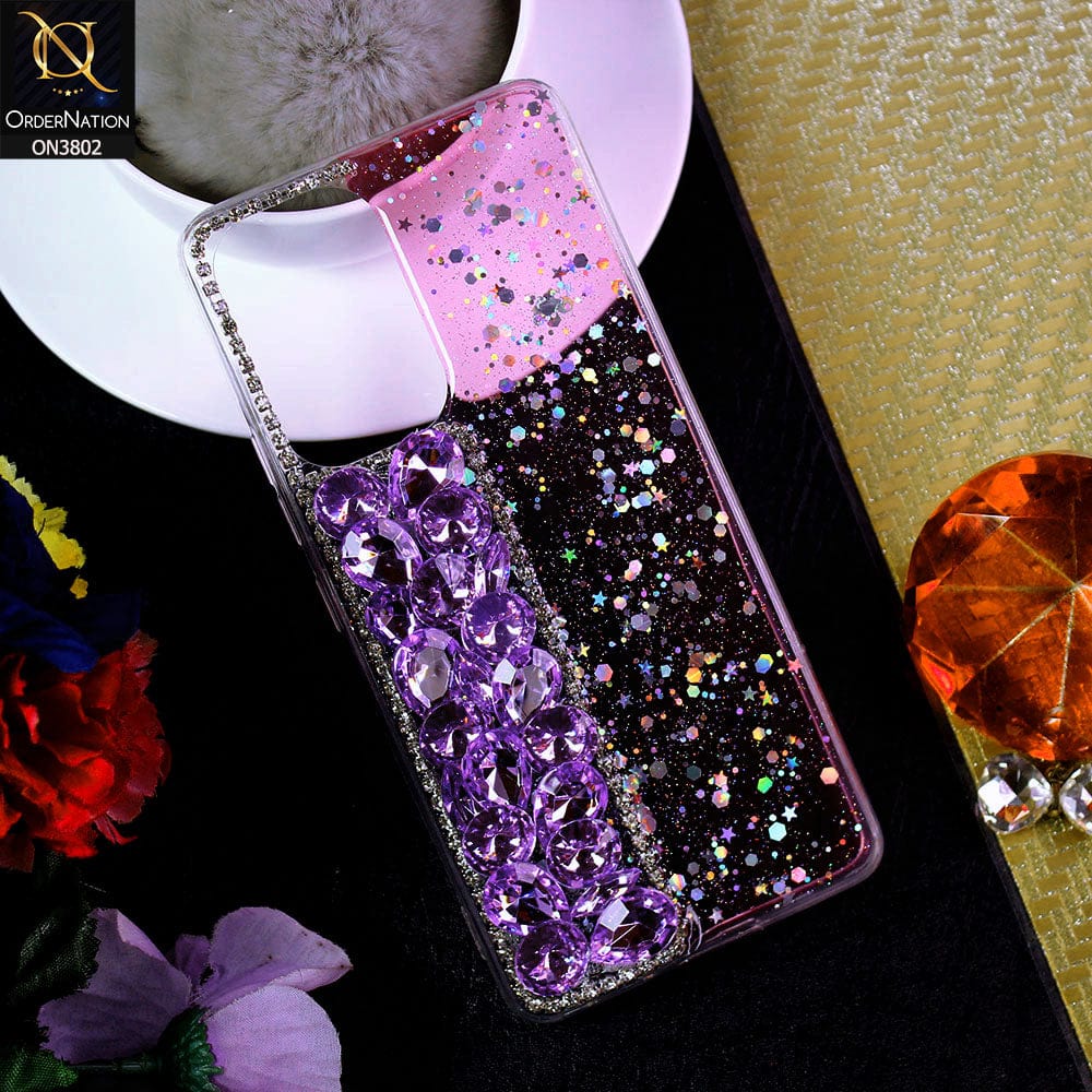 Oppo A36 Cover - Purple - New Shinny Glitter Case With Bling Sparkle Stones Soft Borders Protective Case ( Glitter Does Not Move )