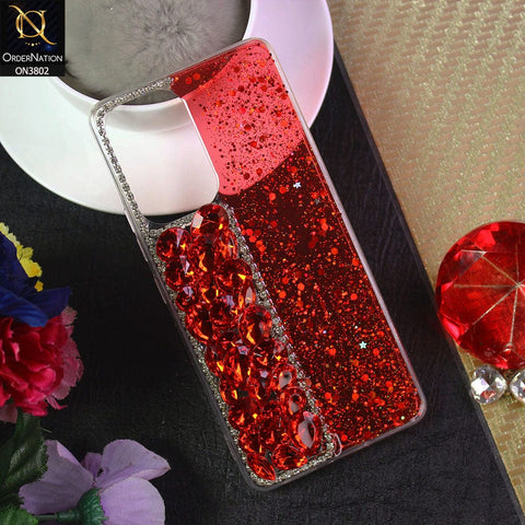 Oppo A76 Cover - Red - New Shinny Glitter Case With Bling Sparkle Stones Soft Borders Protective Case ( Glitter Does Not Move )