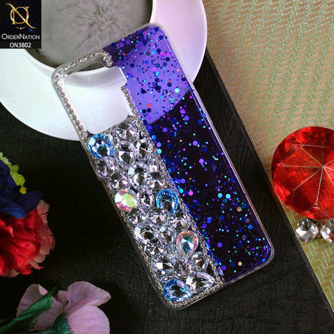 Oppo F19 Pro Cover - Blue - New Shinny Glitter Case With Bling Sparkle Stones Soft Borders Protective Case ( Glitter Does Not Move )