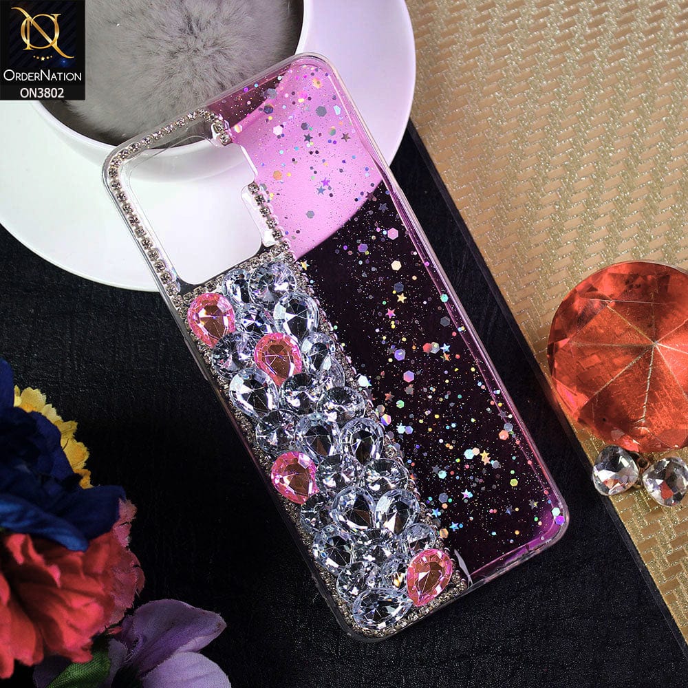 Oppo F19 Pro Cover - Dark Pink - New Shinny Glitter Case With Bling Sparkle Stones Soft Borders Protective Case ( Glitter Does Not Move )