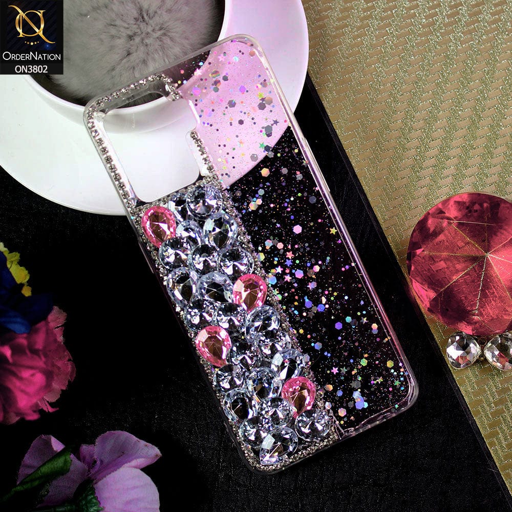 Oppo F19 Pro Cover - Light Pink - New Shinny Glitter Case With Bling Sparkle Stones Soft Borders Protective Case ( Glitter Does Not Move )