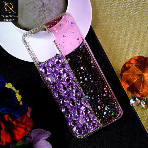 Oppo F19 Pro Cover - Purple - New Shinny Glitter Case With Bling Sparkle Stones Soft Borders Protective Case ( Glitter Does Not Move )