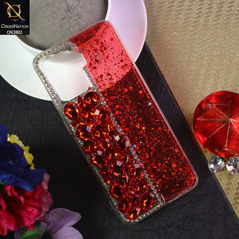 Oppo F19 Pro Cover - Red - New Shinny Glitter Case With Bling Sparkle Stones Soft Borders Protective Case ( Glitter Does Not Move )