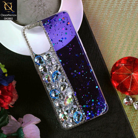 Oppo Reno7 Z 5G Cover - Blue - New Shinny Glitter Case With Bling Sparkle Stones Soft Borders Protective Case ( Glitter Does Not Move )