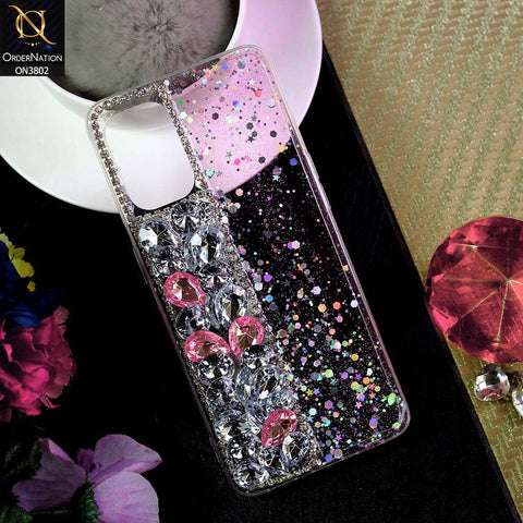 Oppo Reno7 Z 5G Cover - Light Pink - New Shinny Glitter Case With Bling Sparkle Stones Soft Borders Protective Case ( Glitter Does Not Move )