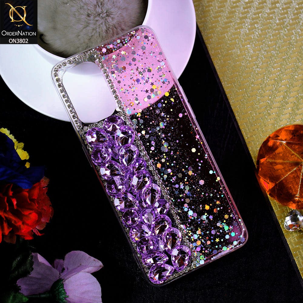 Oppo Reno 7 Lite Cover - Purple - New Shinny Glitter Case With Bling Sparkle Stones Soft Borders Protective Case ( Glitter Does Not Move )