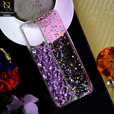 Oppo Reno 7 Lite Cover - Purple - New Shinny Glitter Case With Bling Sparkle Stones Soft Borders Protective Case ( Glitter Does Not Move )