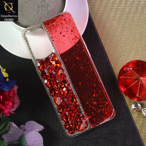 Oppo Reno7 Z 5G Cover - Red - New Shinny Glitter Case With Bling Sparkle Stones Soft Borders Protective Case ( Glitter Does Not Move )