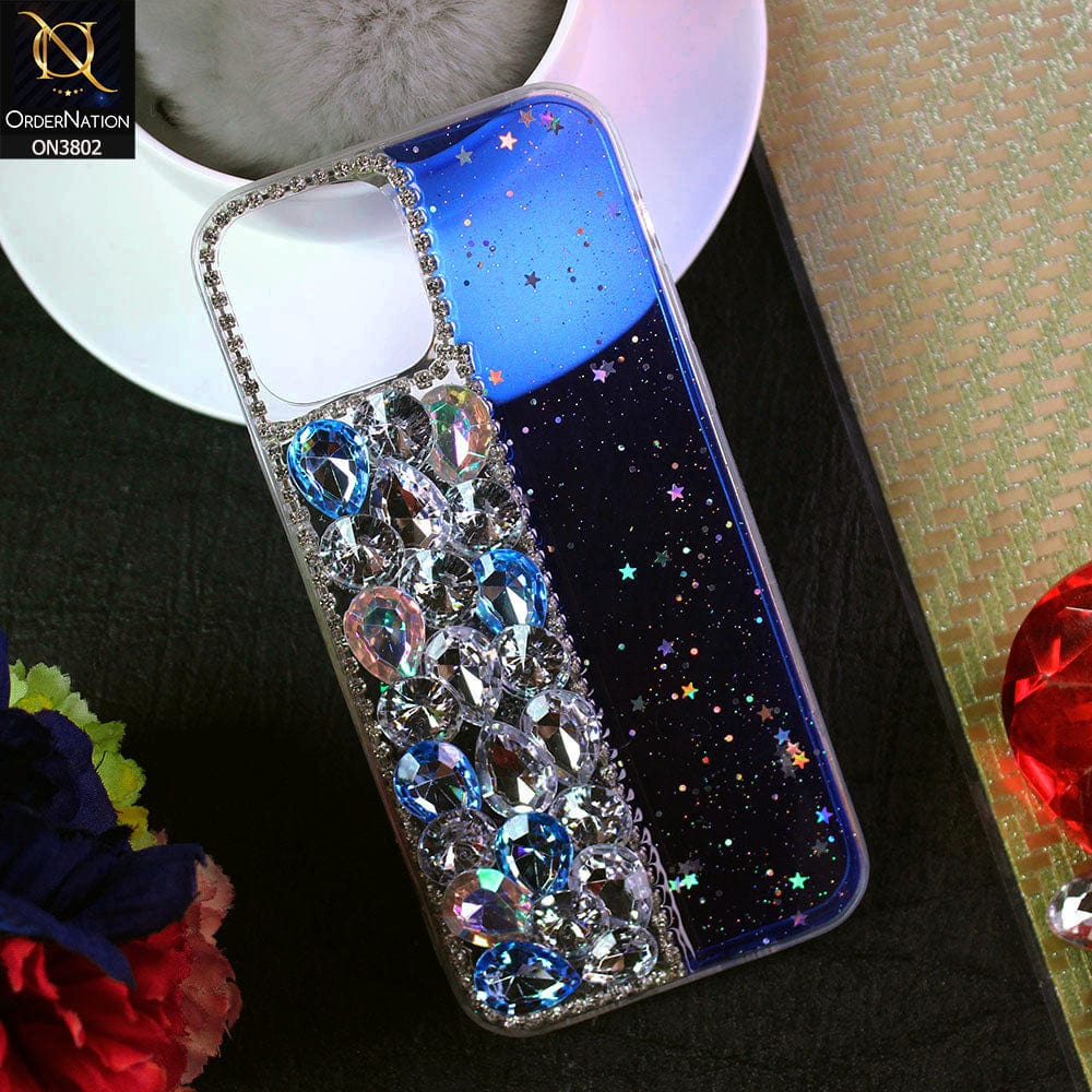 iPhone 12 Pro Cover - Blue - New Shinny Glitter Case With Bling Sparkle Stones Soft Borders Protective Case ( Glitter Does Not Move )