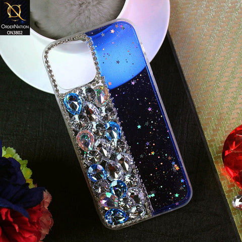 iPhone 12 Cover - Blue - New Shinny Glitter Case With Bling Sparkle Stones Soft Borders Protective Case ( Glitter Does Not Move )