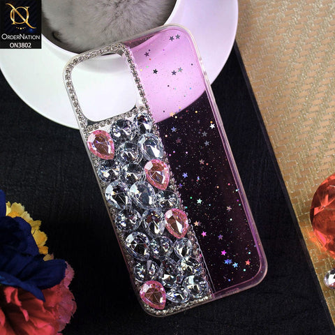 iPhone 12 Cover - Dark Pink - New Shinny Glitter Case With Bling Sparkle Stones Soft Borders Protective Case ( Glitter Does Not Move )