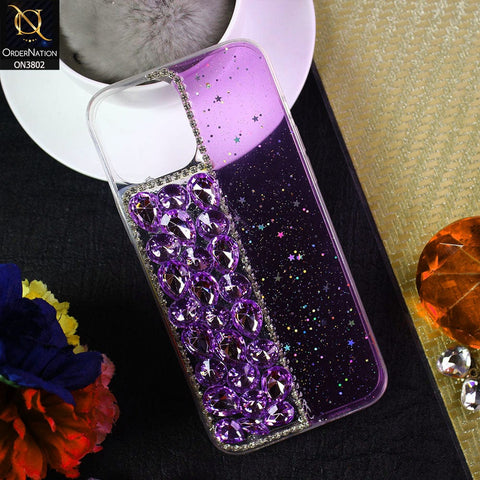 iPhone 12 Pro Max Cover - Purple - New Shinny Glitter Case With Bling Sparkle Stones Soft Borders Protective Case ( Glitter Does Not Move )