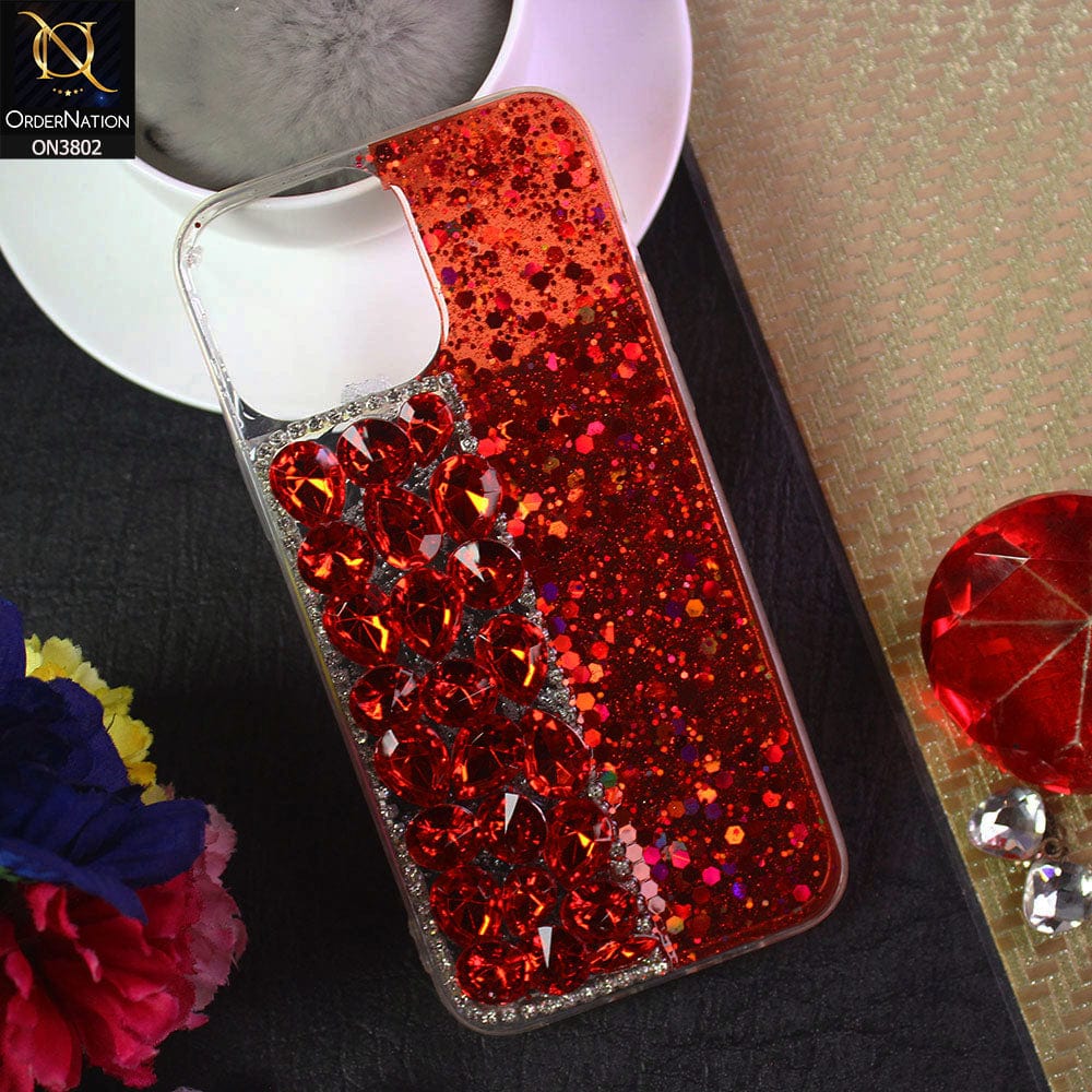 iPhone 12 Pro Max Cover - Red - New Shinny Glitter Case With Bling Sparkle Stones Soft Borders Protective Case ( Glitter Does Not Move )