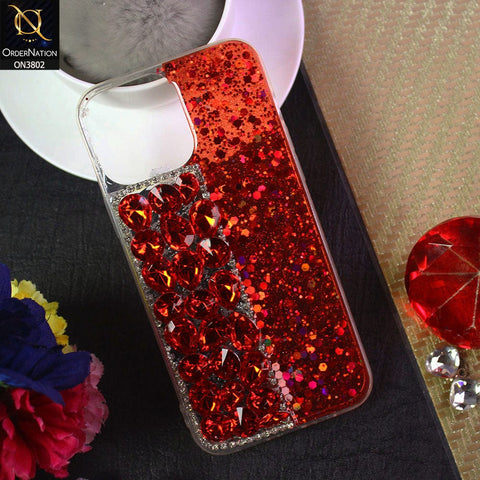 iPhone 12 Pro Max Cover - Red - New Shinny Glitter Case With Bling Sparkle Stones Soft Borders Protective Case ( Glitter Does Not Move )