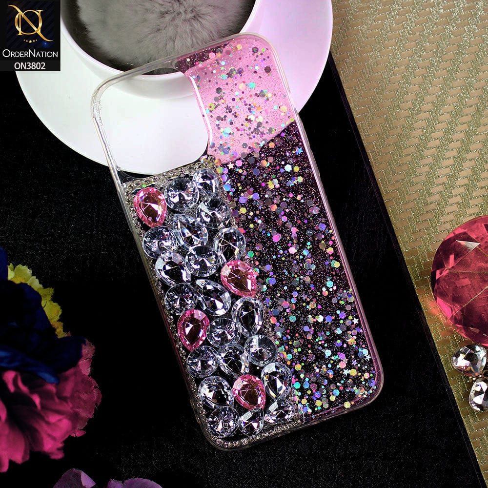 iPhone 13 Pro Max Cover - Light Pink - New Shinny Glitter Case With Bling Sparkle Stones Soft Borders Protective Case ( Glitter Does Not Move )