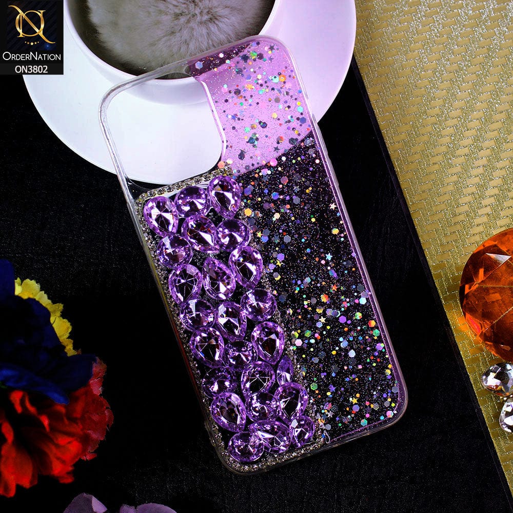 iPhone 13 Pro Max Cover - Purple - New Shinny Glitter Case With Bling Sparkle Stones Soft Borders Protective Case ( Glitter Does Not Move )