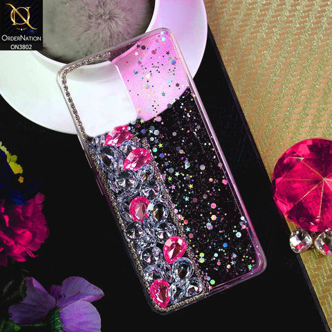 Oppo Reno 7 4G Cover - Dark Pink - New Shinny Glitter Case With Bling Sparkle Stones Soft Borders Protective Case ( Glitter Does Not Move )