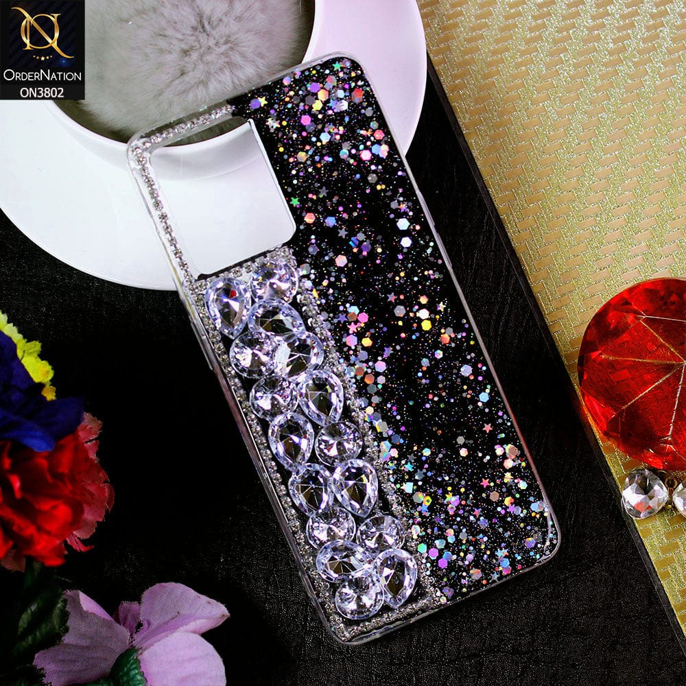 Oppo Reno 7 4G Cover - Black - New Shinny Glitter Case With Bling Sparkle Stones Soft Borders Protective Case ( Glitter Does Not Move )