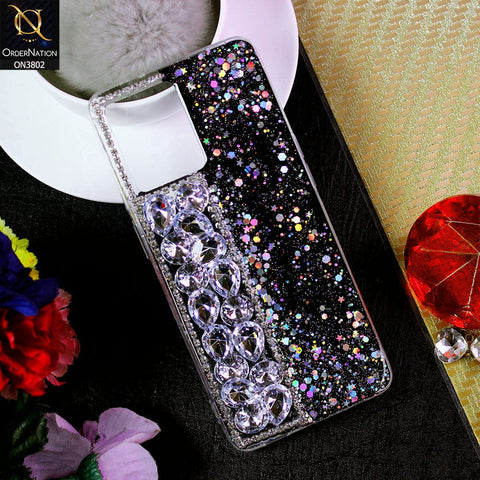 Oppo Reno 7 4G Cover - Black - New Shinny Glitter Case With Bling Sparkle Stones Soft Borders Protective Case ( Glitter Does Not Move )