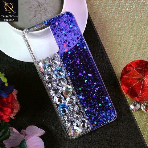 Oppo F21 Pro 4G Cover - Blue - New Shinny Glitter Case With Bling Sparkle Stones Soft Borders Protective Case ( Glitter Does Not Move )