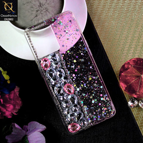 Oppo Reno 7 4G Cover - Light Pink - New Shinny Glitter Case With Bling Sparkle Stones Soft Borders Protective Case ( Glitter Does Not Move )