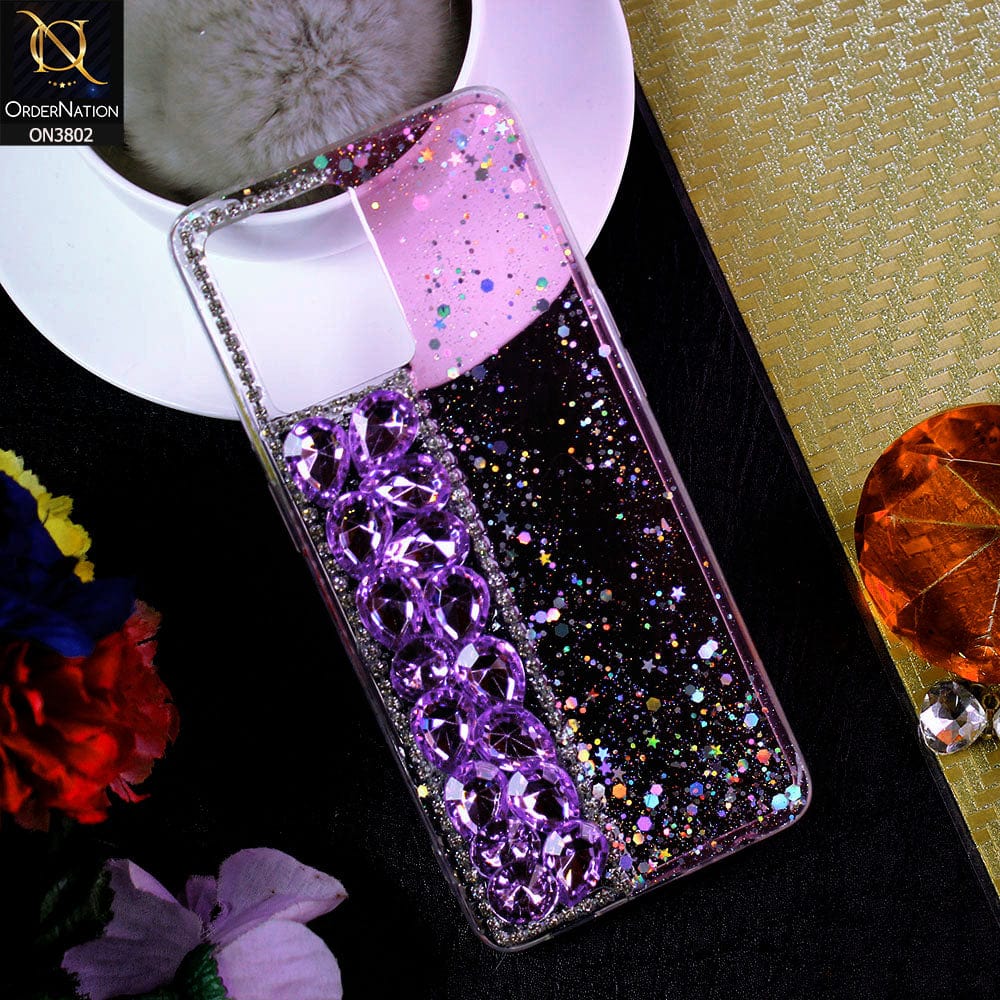 Oppo F21 Pro 4G Cover - Purple - New Shinny Glitter Case With Bling Sparkle Stones Soft Borders Protective Case ( Glitter Does Not Move )