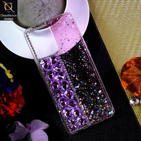 Oppo F21 Pro 4G Cover - Purple - New Shinny Glitter Case With Bling Sparkle Stones Soft Borders Protective Case ( Glitter Does Not Move )