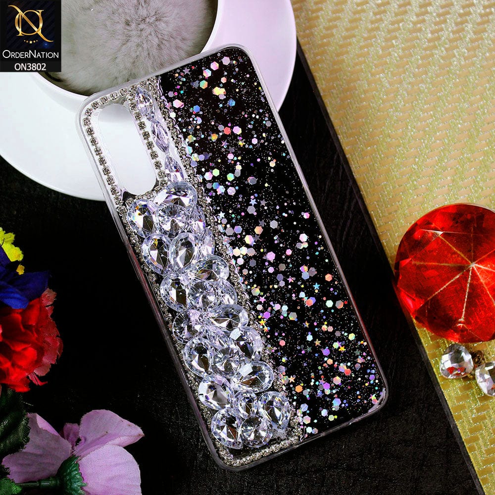 Vivo S1 Cover - Black - New Shinny Glitter Case With Bling Sparkle Stones Soft Borders Protective Case ( Glitter Does Not Move )