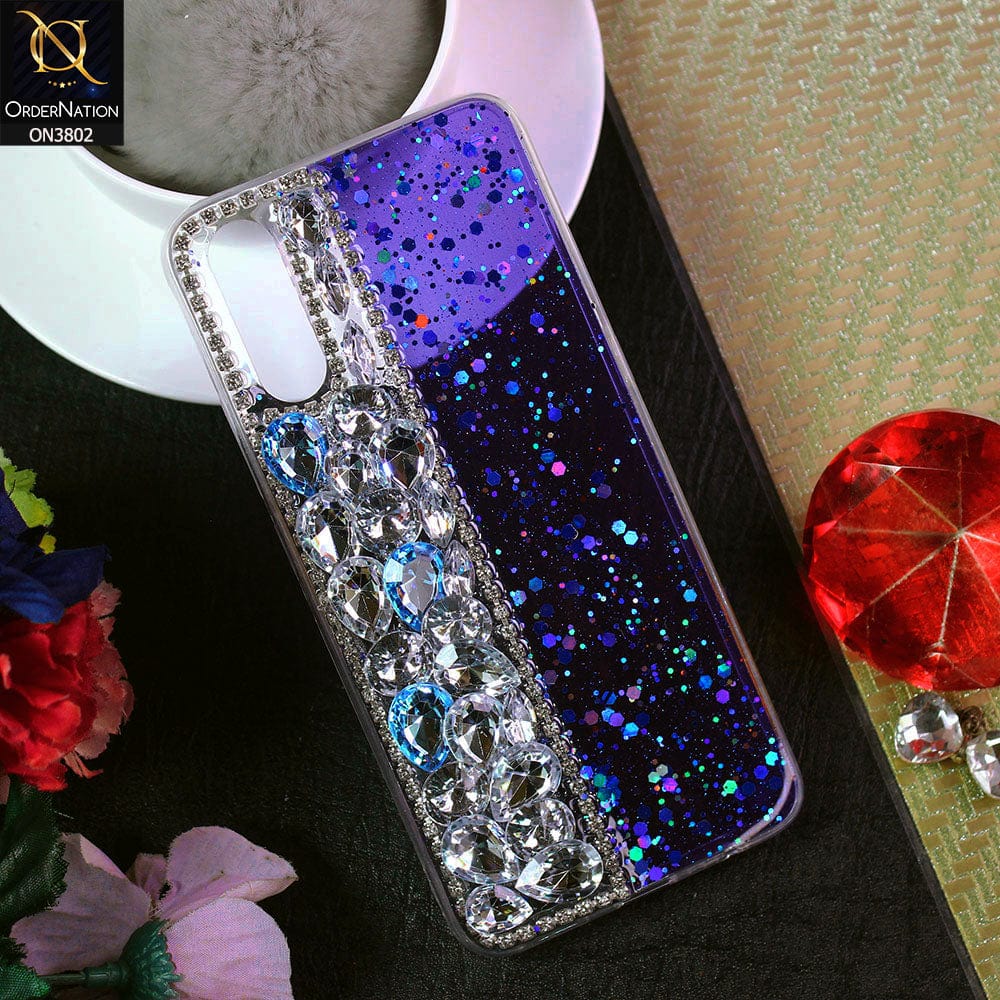 Vivo S1 Cover - Blue - New Shinny Glitter Case With Bling Sparkle Stones Soft Borders Protective Case ( Glitter Does Not Move )