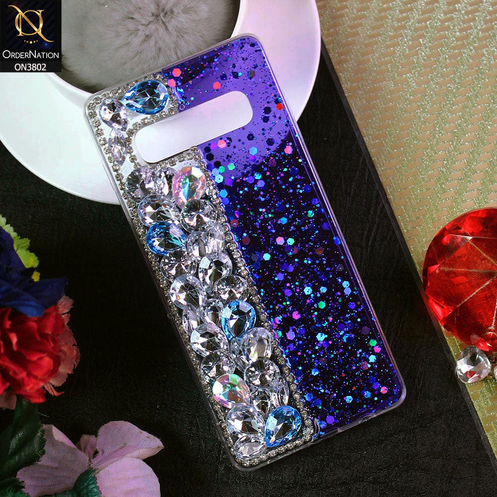 Samsung Galaxy S10 Plus Cover - Blue - New Shinny Glitter Case With Bling Sparkle Stones Soft Borders Protective Case ( Glitter Does Not Move )