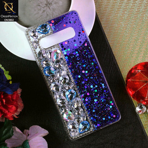 Samsung Galaxy S10 Plus Cover - Blue - New Shinny Glitter Case With Bling Sparkle Stones Soft Borders Protective Case ( Glitter Does Not Move )