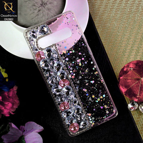Samsung Galaxy S10 Plus Cover - Light Pink - New Shinny Glitter Case With Bling Sparkle Stones Soft Borders Protective Case ( Glitter Does Not Move )