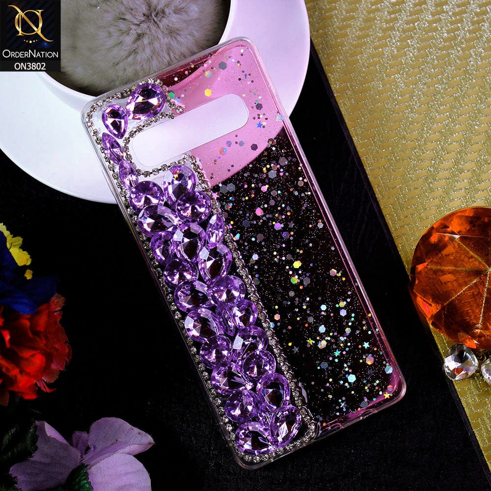 Samsung Galaxy S10 Plus Cover - Purple - New Shinny Glitter Case With Bling Sparkle Stones Soft Borders Protective Case ( Glitter Does Not Move )