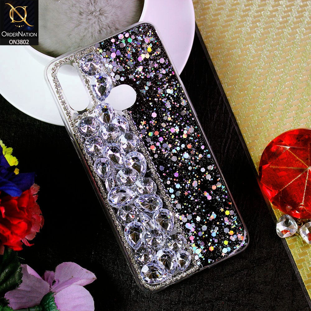 Samsung Galaxy A10s Cover - Black - New Shinny Glitter Case With Bling Sparkle Stones Soft Borders Protective Case ( Glitter Does Not Move )