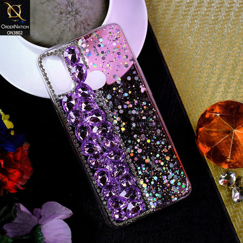 Samsung Galaxy A10s Cover - Purple - New Shinny Glitter Case With Bling Sparkle Stones Soft Borders Protective Case ( Glitter Does Not Move )