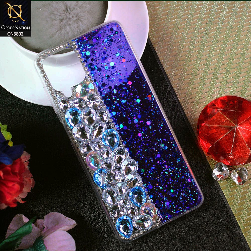 Samsung Galaxy A12 Cover - Blue - New Shinny Glitter Case With Bling Sparkle Stones Soft Borders Protective Case ( Glitter Does Not Move )