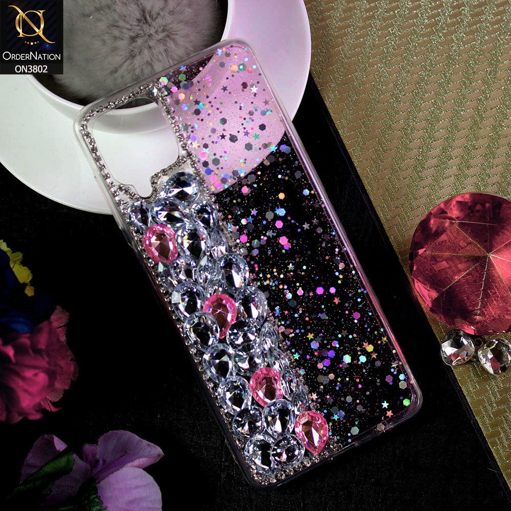 Samsung Galaxy A12 Nacho Cover - Light Pink - New Shinny Glitter Case With Bling Sparkle Stones Soft Borders Protective Case ( Glitter Does Not Move )